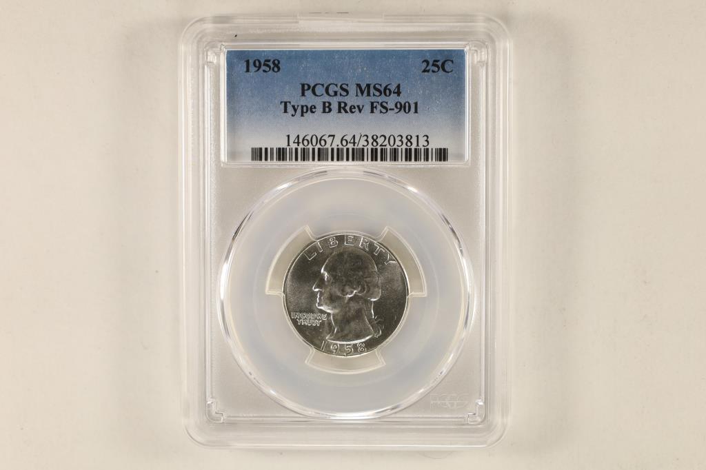 1958 WASHINGTON SILVER QUARTER PCGS MS64 TYPE B. (1 of 2)