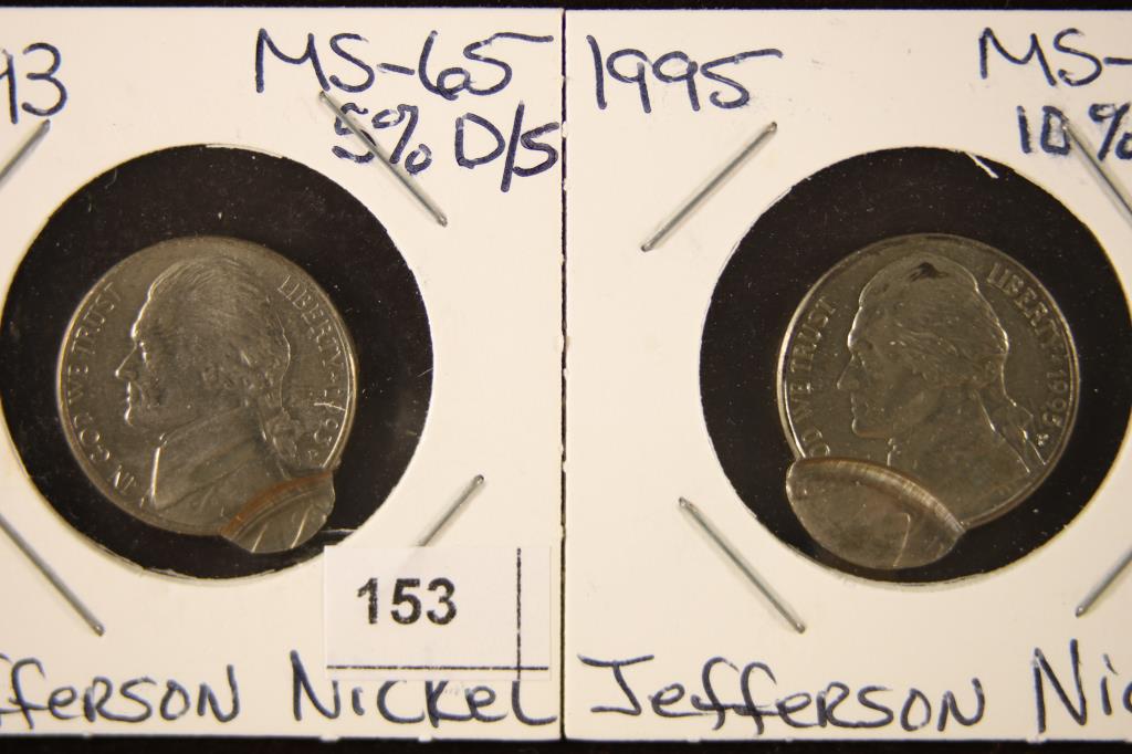 ERRORS 1993 & 1995 OFF CENTER JEFFERSON NICKELS BU (1 of 2)