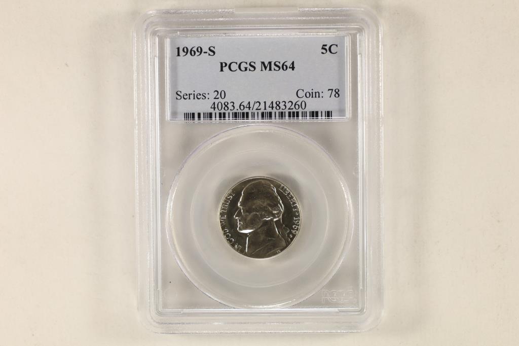 1969-S JEFFERSON NICKEL PCGS MS64: WATCH FOR OUR NEXT AUCTION ON MON. JAN. 2ND, 2023 AT 7 PM EST