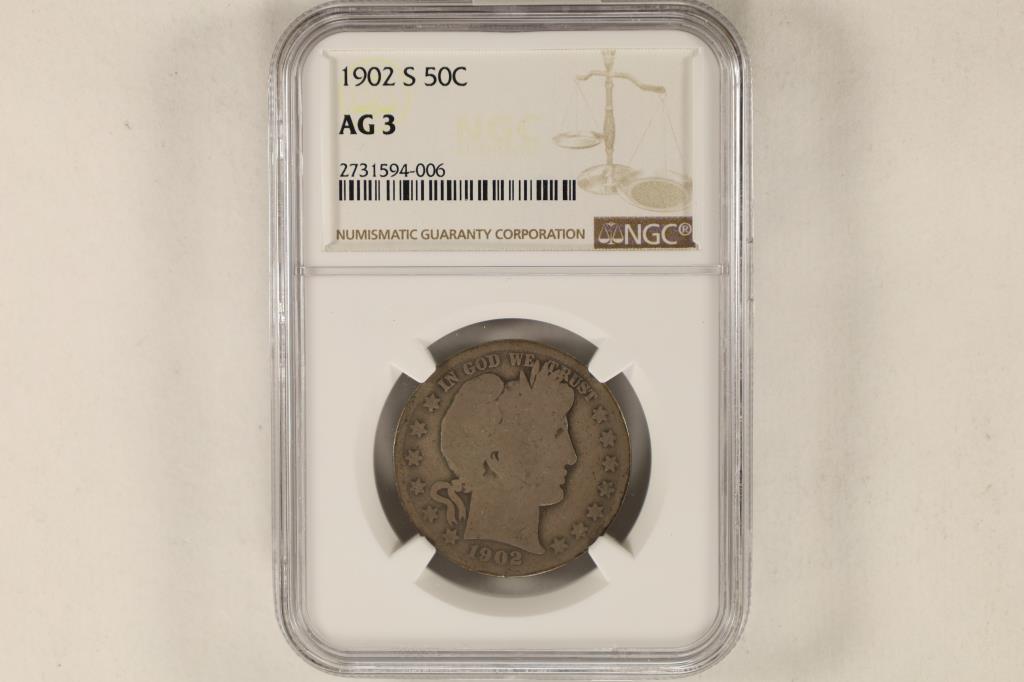 1902-S SILVER BARBER HALF DOLLAR NGC AG3 (1 of 2)