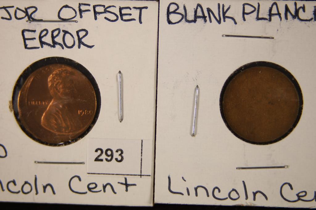 2 ERROR COINS: 1980 LINCOLN CENT OFF CENTER AND (1 of 2)