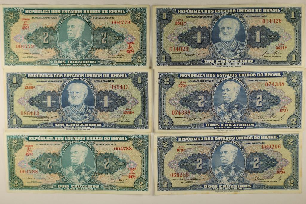 6-BRAZIL 4-2 CRUZEIROS & 2- 1 CRUZEIROS, AU BILLS: LIGHT STAINS ON A COUPLE OF BILLS