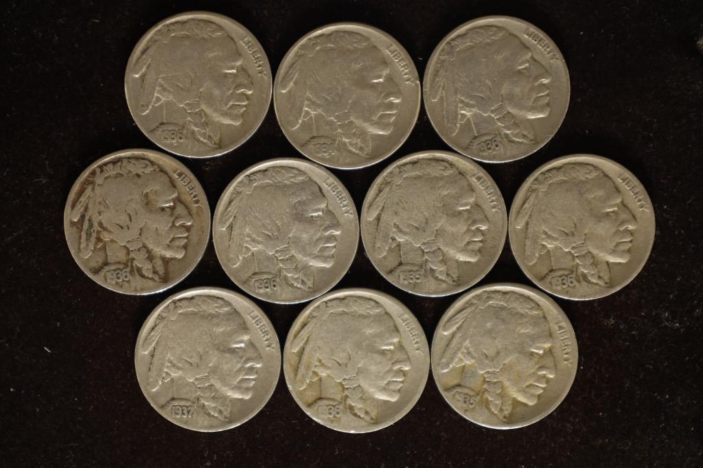 10 ASSORTED 1930'S FULL DATE BUFFALO NICKELS (1 of 2)
