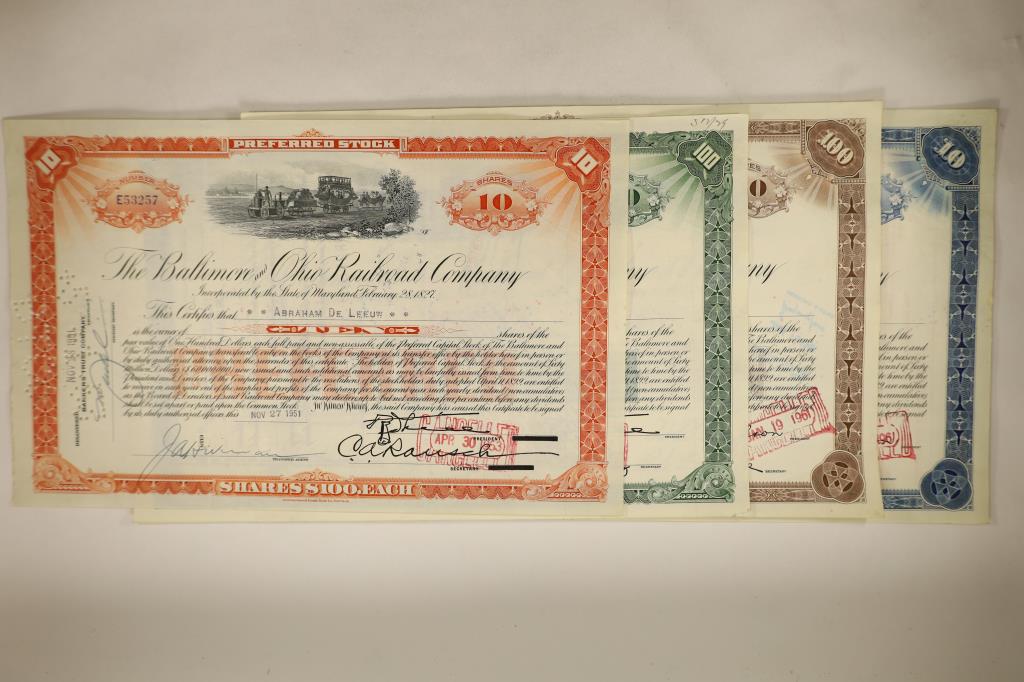 4 ASSORTED VINTAGE RAILROAD STOCK CERTIFICATES (1 of 5)