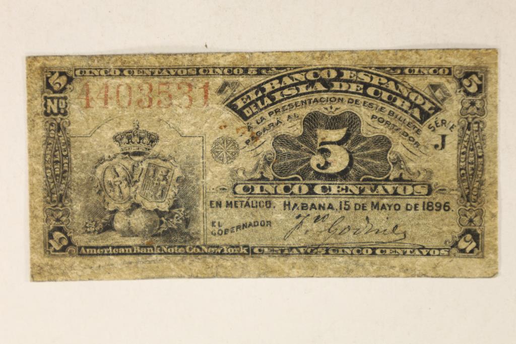 1896 BANK OF CUBA 5 CENTAVO FRACTIONAL CURRENCY (1 of 2)