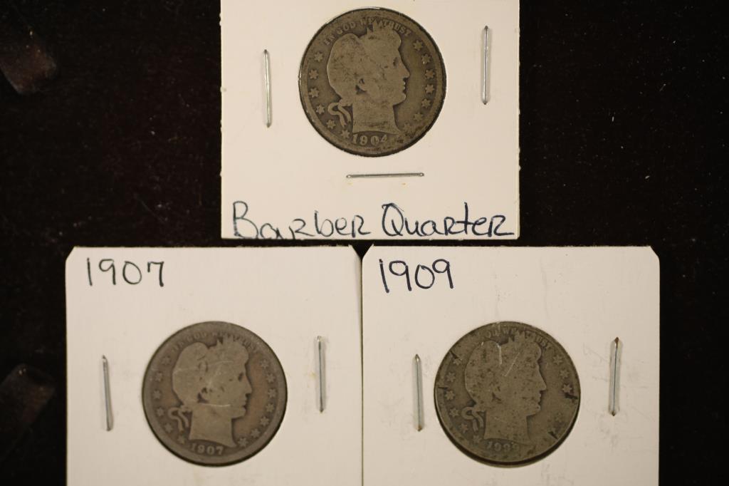 1904, 07 & 1909 SILVER BARBER QUARTERS (1 of 2)