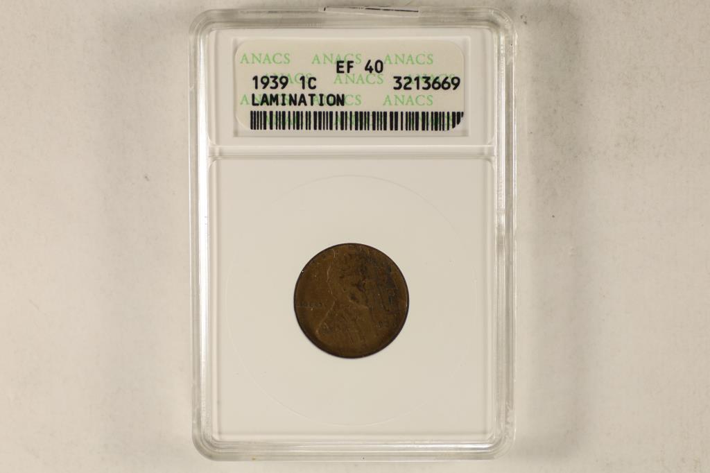 ERROR 1939 LINCOLN CENT ANACS EXTRA FINE 40 (1 of 2)