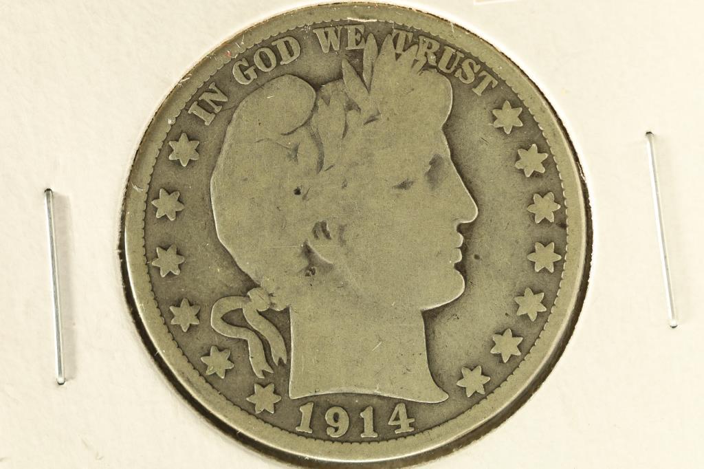 1914 SILVER BARBER HALF DOLLAR VERY GOOD (1 of 2)