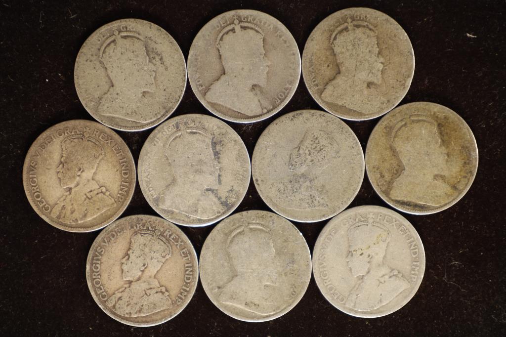 10- EARLY 1900'S CANADA SILVER 25 CENT COINS (1 of 2)