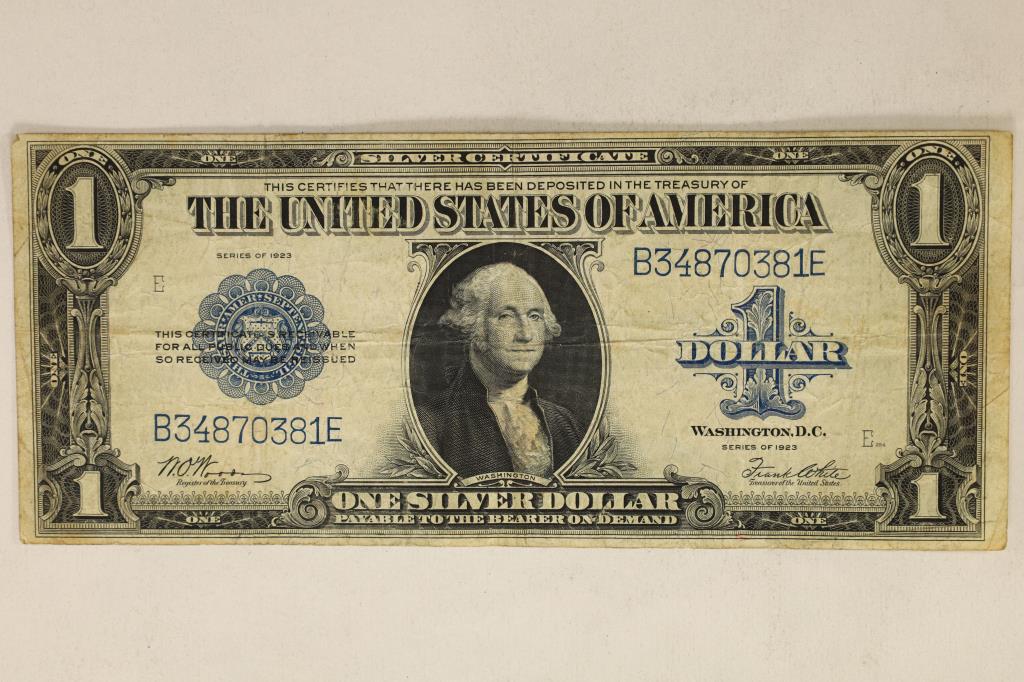 1923 LARGE SIZE $1 SILVER CERTIFICATE BLUE SEAL: HORSE BLANKET