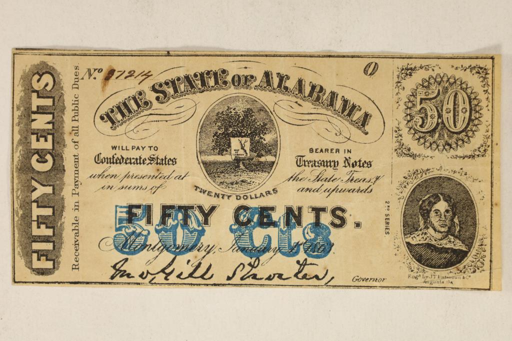 1863 STATE OF ALABAMA 50 CENT FRACTIONAL NOTE (1 of 2)