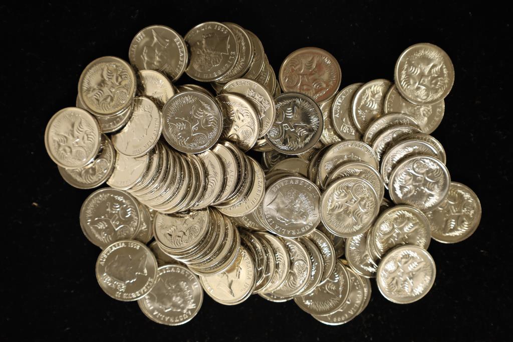 100-1990'S AUSTRALIA 5 CENT BRILLIANT UNC COINS: WATCH FOR OUR NEXT AUCTION MON. FEB. 6TH, 2023 AT 7 PM EST