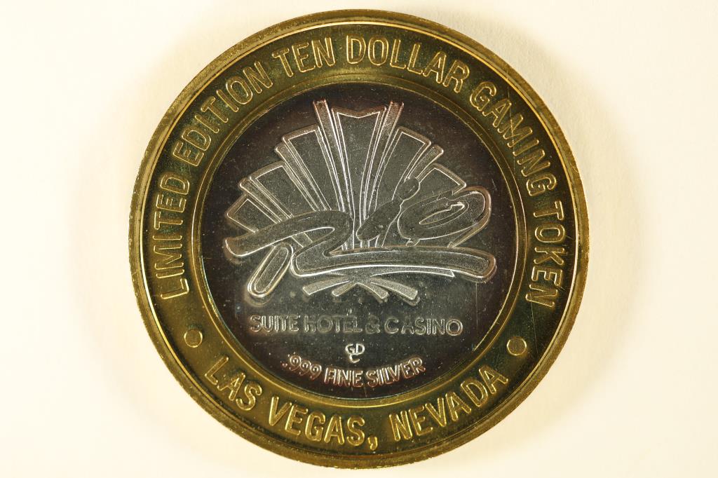 CASINO $10 SILVER TOKEN (UNC) RIO SUITES HOTEL AND: CASINO LIMITED EDITION IN HARD PLASTIC CAPSULE LAS VEGAS, NEVADA