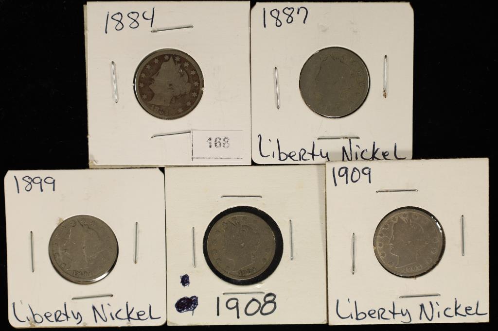 1884, 87, 99, 1908 & 1909 LIBERTY "V" NICKELS (1 of 2)