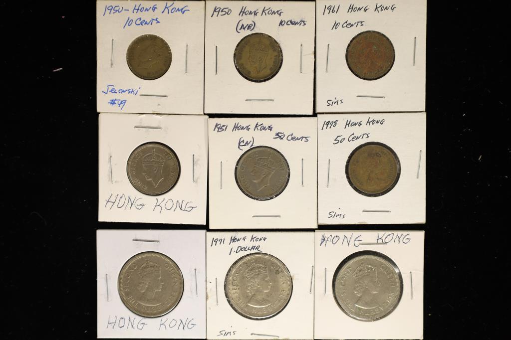 9-ASSORTED HONG KONG COINS. 2-1950 TEN CENT, (1 of 2)