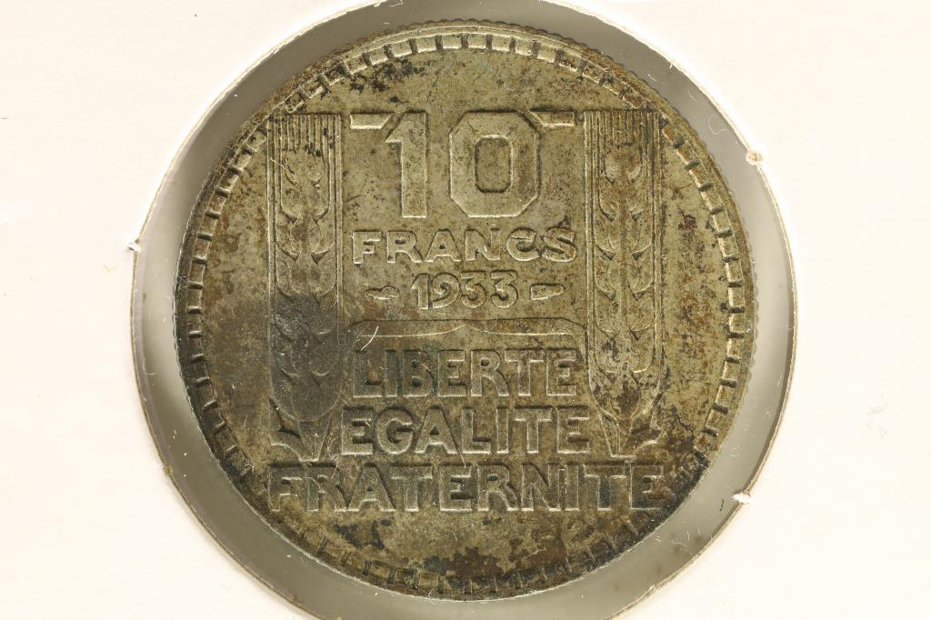 1933 FRANCE SILVER 10 FRANCS .2186 OZ. ASW (1 of 2)
