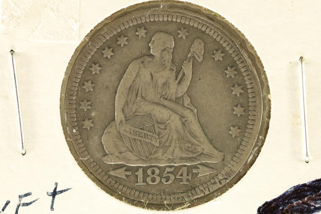 1854 WITH ARROWS SEATED LIBERTY QUARTER VF+ (1 of 2)