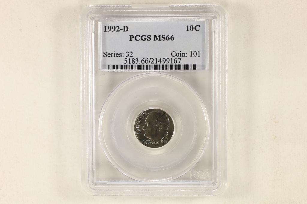 1992-D ROOSEVELT DIME PCGS MS66: WATCH FOR OUR NEXT AUCTION ON MONDAY FEB. 13TH, 2023 AT 7 PM EST