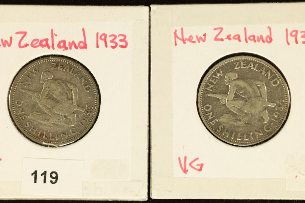 1933 & 1934 NEW ZEALAND SILVER 1 SHILLING .0908 OZ (1 of 2)