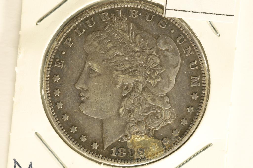 1880-S MORGAN SILVER DOLLAR SPOT ON OBV. AT BOTTOM (1 of 2)