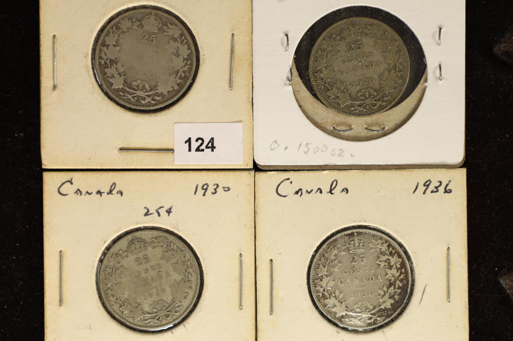 1920, 1928, 1930 & 1936 CANADA SILVER 25 CENTS (1 of 2)