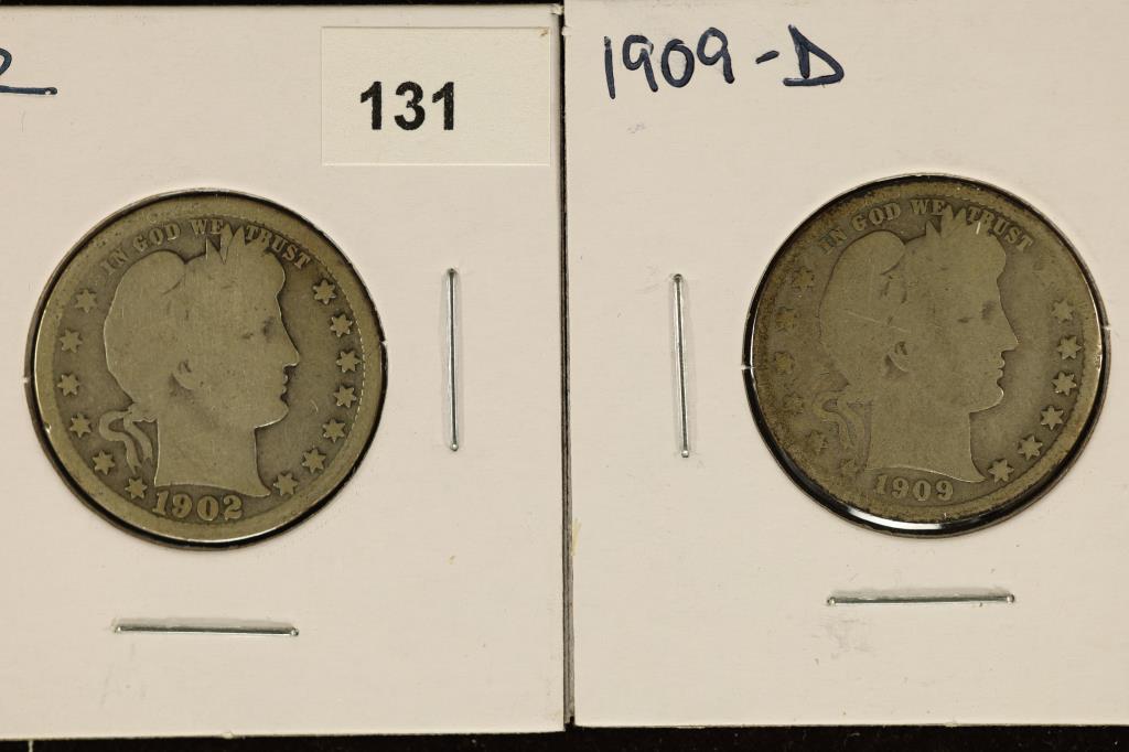 1902 & 1909-D SILVER BARBER QUARTERS (1 of 2)