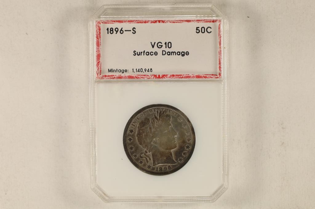 1896-S BARBER HALF DOLLAR VERY GOOD 10 SURFACE (1 of 2)