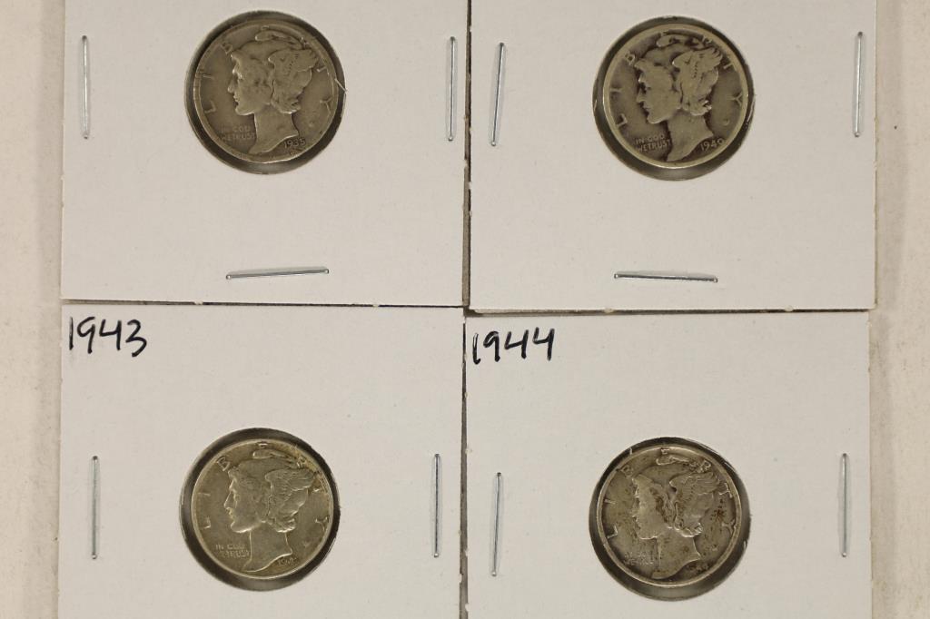 4 SILVER MERCURY DIMES: 1935, 1940, 1943 & 1944 (1 of 2)