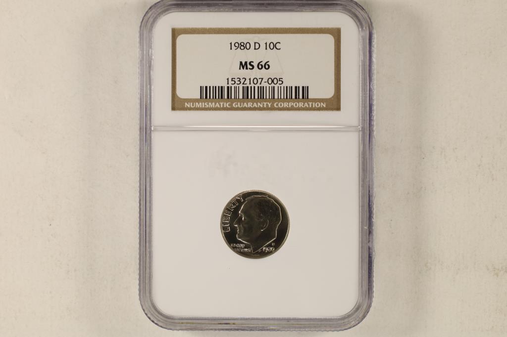 1980-D ROOSEVELT DIME NGC MS66: WATCH FOR OUR NEXT AUCTION ON MON. FEB. 20TH, 2023 AT 7 PM EST