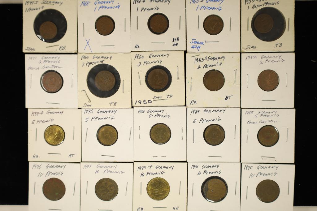 20 ASSORTED GERMAN PFENNIGS: 1910-1990 INCLUDES (1 of 2)