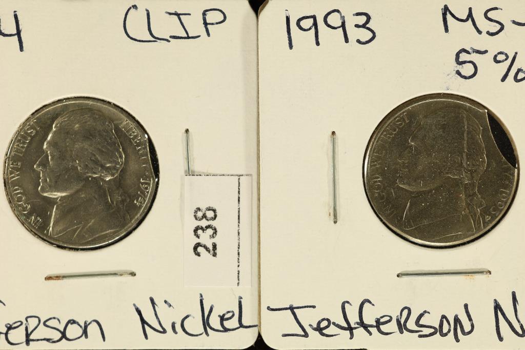 ERRORS: 1974 & 1993 JEFFERSON NICKELS WITH CLIP BU (1 of 2)