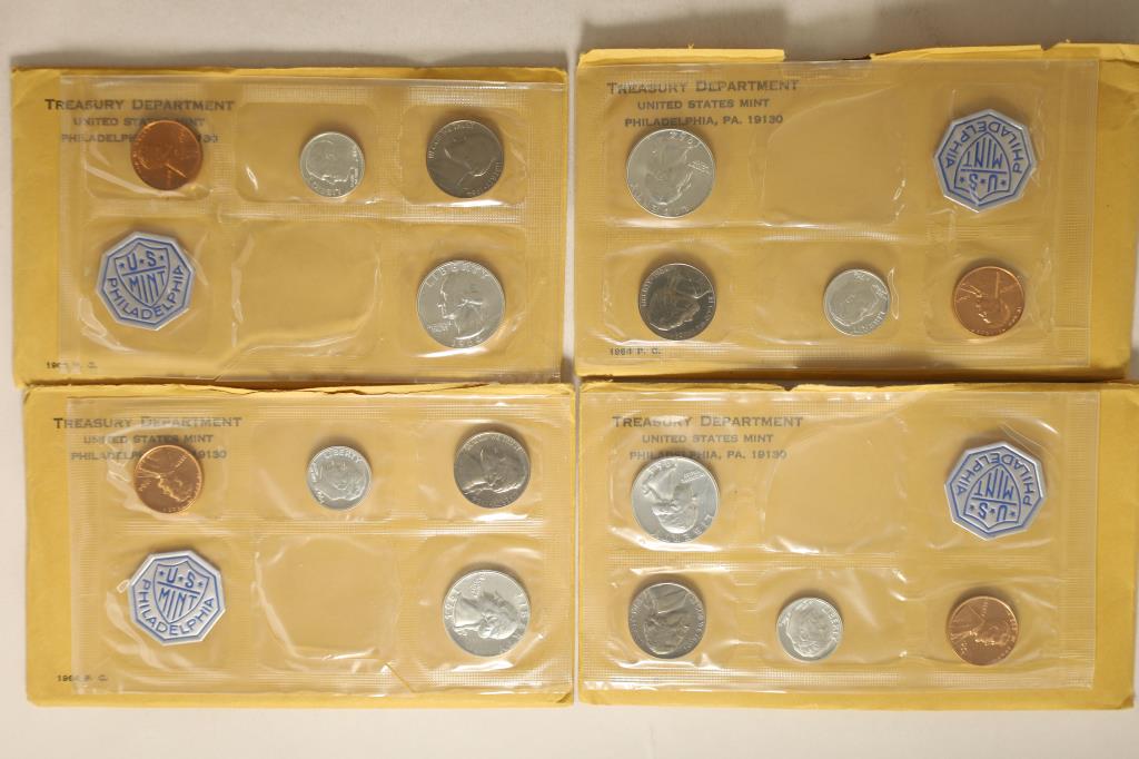 4 PARTIAL 1964 US SILVER PROOF SETS, MISSING HALF (1 of 2)