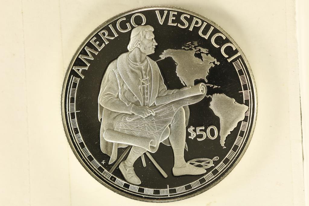 1988 COOK ISLAND SILVER PF "AMERIGO VESPUCCI": $50.00, .6227 OZ. ASW