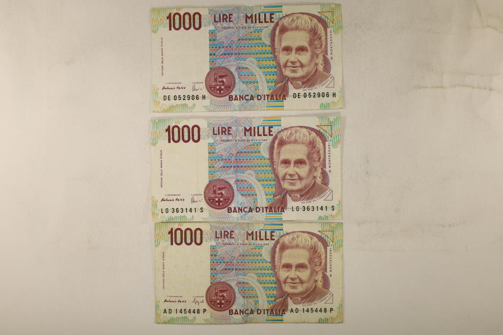 3-1990 ITALY 1000 LIRE BILLS (1 of 2)
