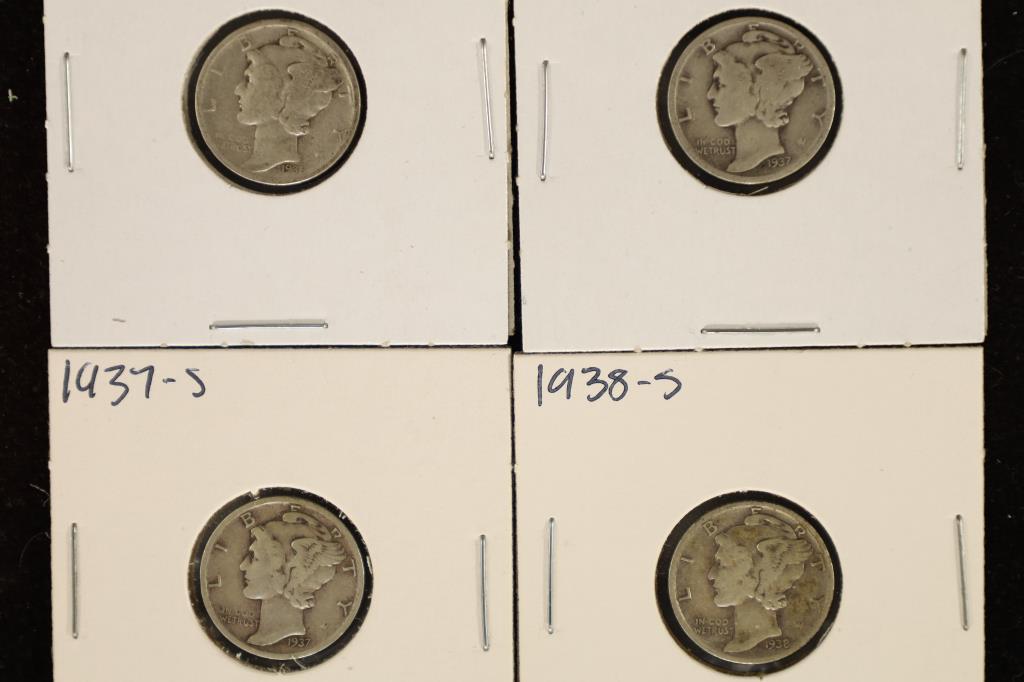 1936, 37-D, 37-S & 1938-S SILVER MERCURY DIMES: WATCH FOR OUR NEXT AUCTION ON MON. FEB. 27TH, 2023 AT 7 PM EST