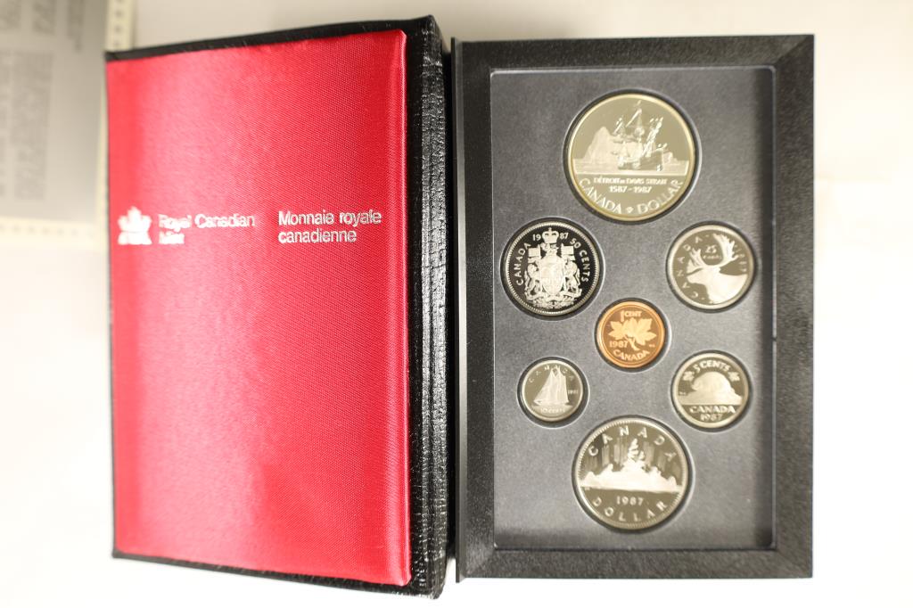 1987 CANADA DOUBLE DOLLAR PROOF SET 40TH: ANNIVERSARY OF JOHN DAVIS EXPLORATION OF BAFFIN ISLAND, THE DAVIS STRAIT AND GULF OF CUMBERLAND, ORIGINAL ROYAL CANADIAN MINT PACKAGING. .3750 OZ. ASW IS THE ''DAVIS STRAIT'' DOLLAR