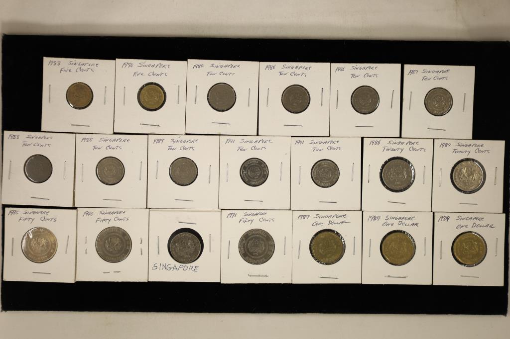 20-ASSORTED SINGAPORE COINS: 2-5 CENT, 9-10 CENT, (1 of 2)