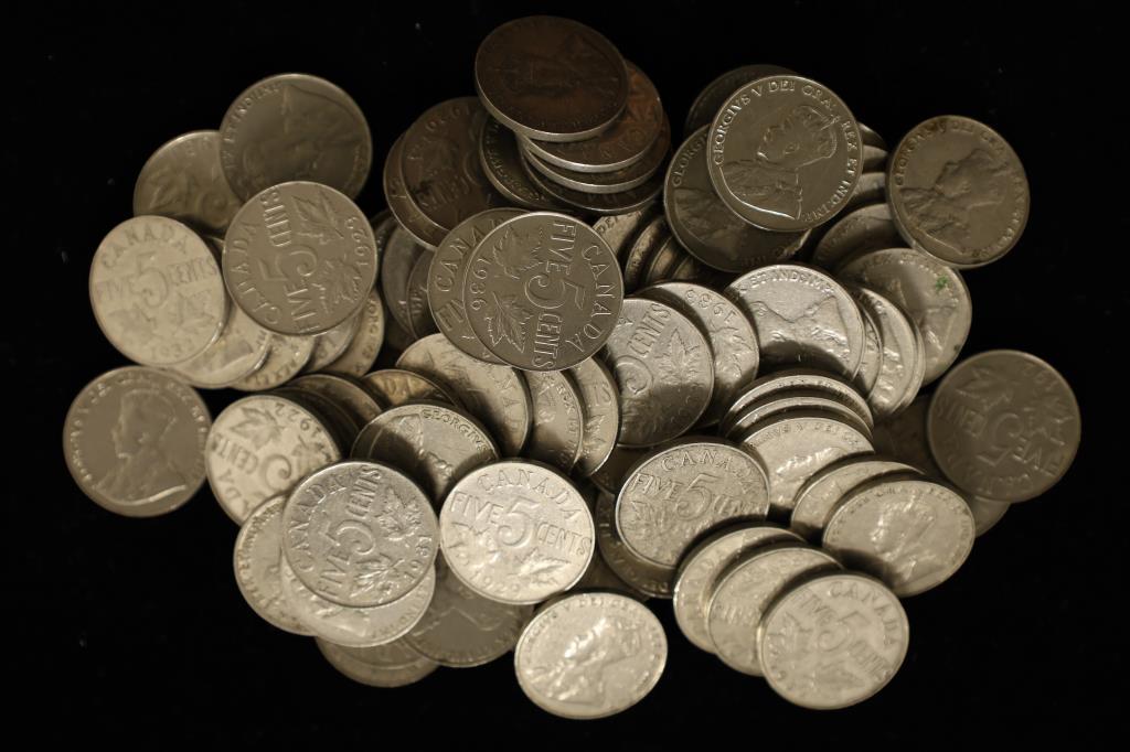 90 ASSORTED CANADA 5 CENTS: 1922-1936 (1 of 1)