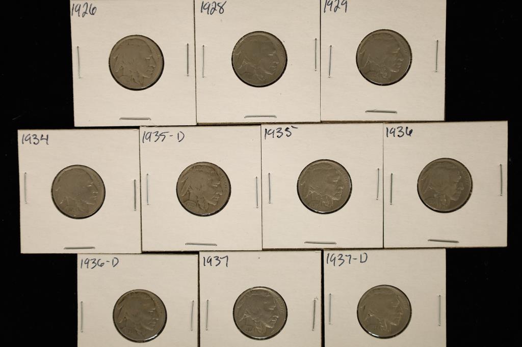 10-FULL DATE BUFFALO NICKELS: 1926-1937 (1 of 2)