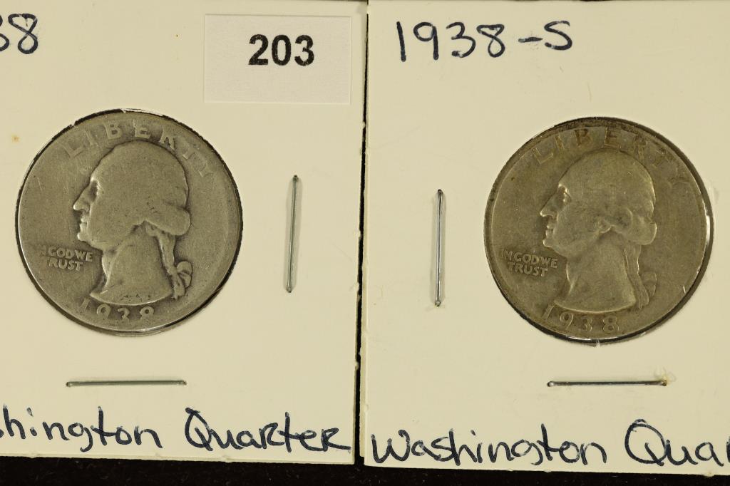 1938 & 1938-S WASHINGTON SILVER QUARTERS (1 of 2)