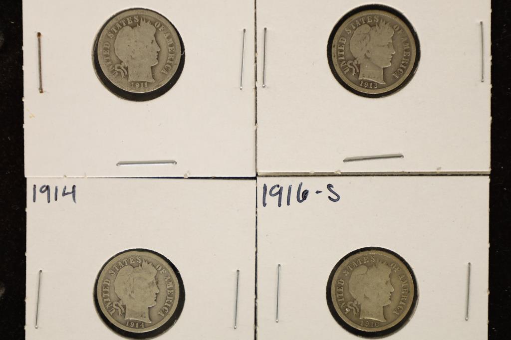 1911, 13, 14 & 1916-S SILVER BARBER DIMES (1 of 2)
