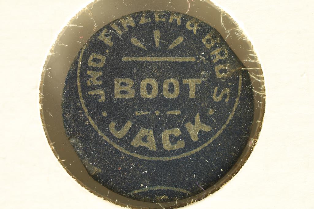 VINTAGE METAL TOBACCO TAG "BOOT JACK" COLORIZED: BLUE