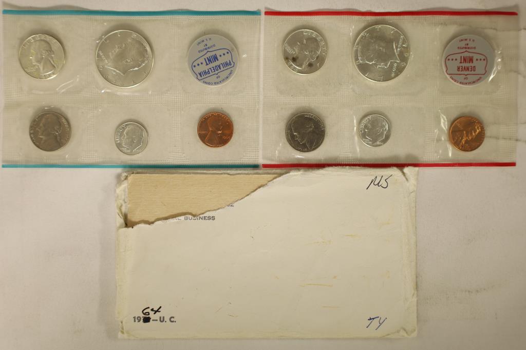 1964 SILVER US MINT SET (UNC) P/D (WITH ENVELOPE) (1 of 2)