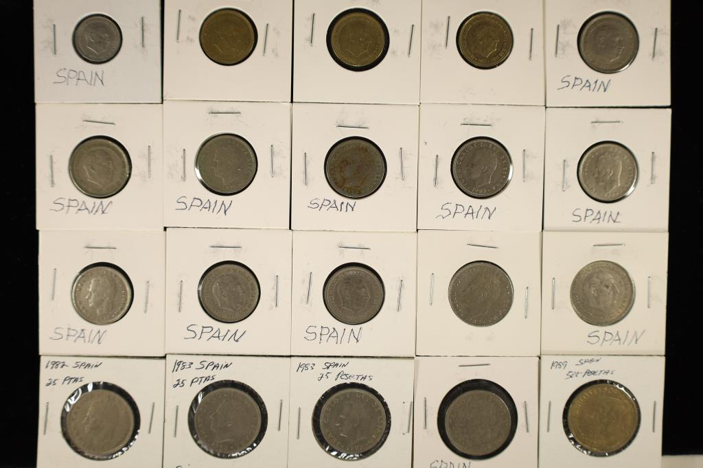 20 ASSORTED SPAIN COINS. DATES FROM 1957-1989. (1 of 2)