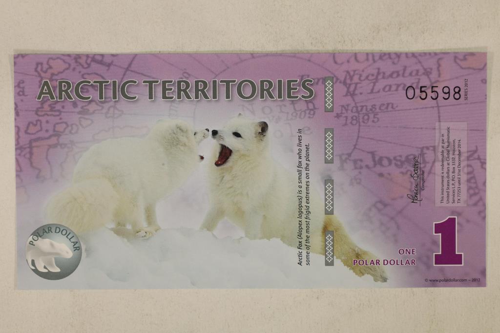 2012 ARCTIC TERRITORIES 1 POLAR DOLLAR CRISP UNC: COLORIZED POLYMER BILL