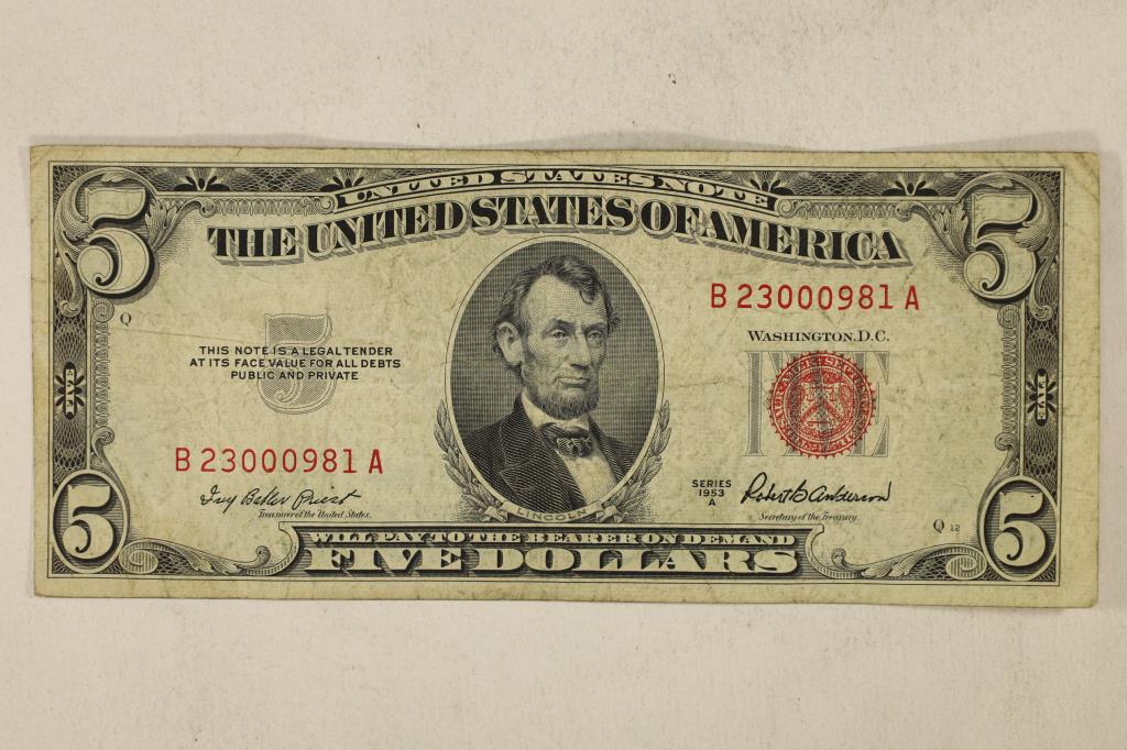 1953-A US $5 RED SEAL NOTE (1 of 2)