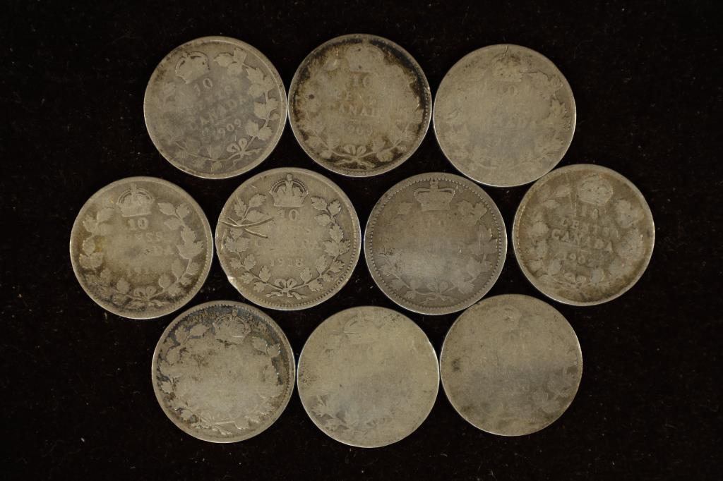 10 ASSORTED CANADA SILVER 10 CENTS, WEAK DATES & (1 of 2)