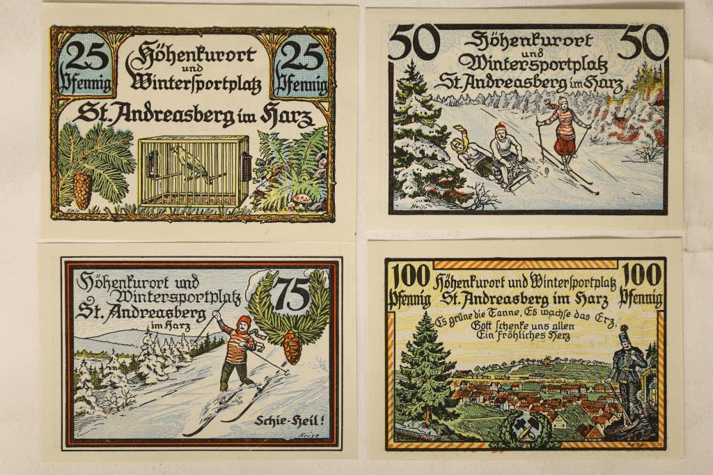 4-1921 GERMAN PFENNIG NOTGELD BILLS: ALL CRISP UNC (1 of 2)