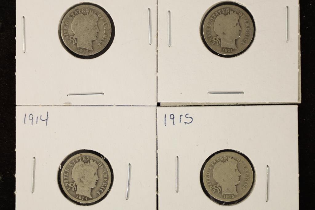 1910, 1911, 1914 & 1915 SILVER BARBER DIMES (1 of 2)
