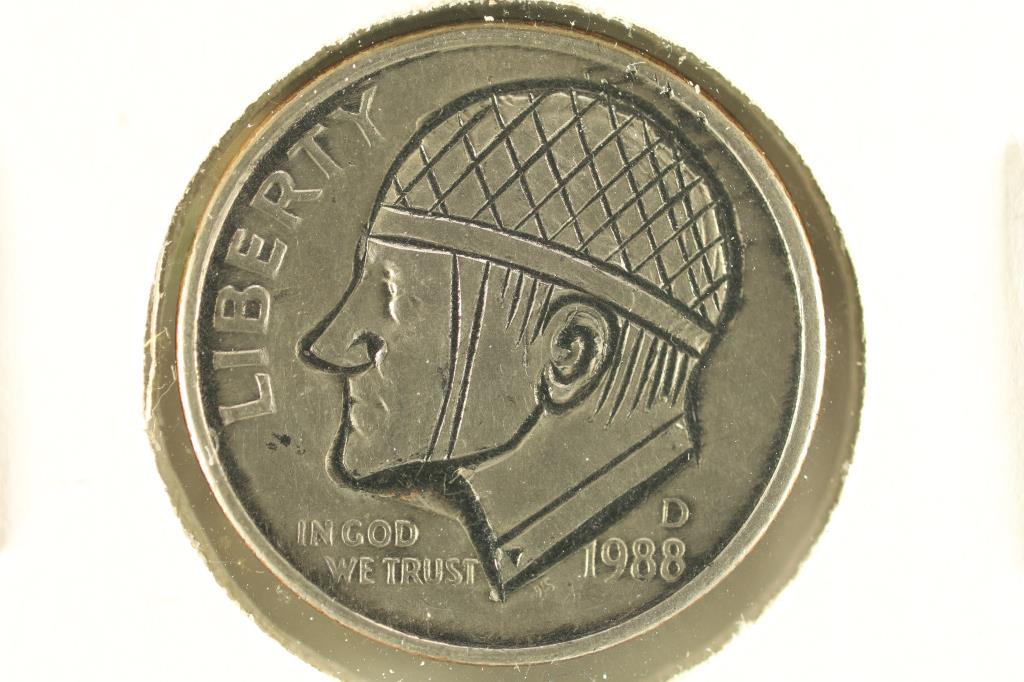 HOBO DIME ON A 1988-D-D ROOSEVELT DIME BRILLIANT U: NEAT PIECE HAND ENGRAVED, USUALLY DO NOT SEE DIMES DONE UP